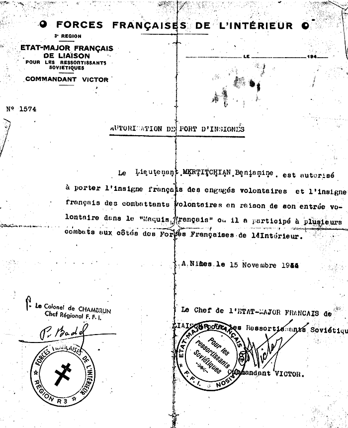 Mkrttschjan, B. Sch.: Brief 1944
