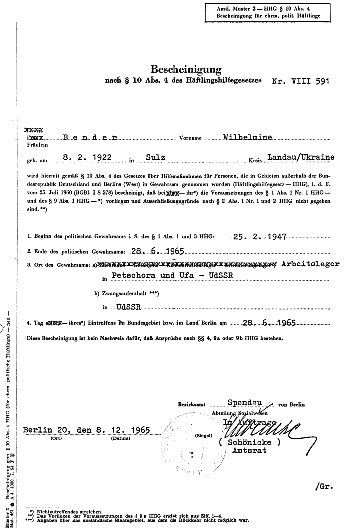 Bender, W.F.: Häftlingshilfe